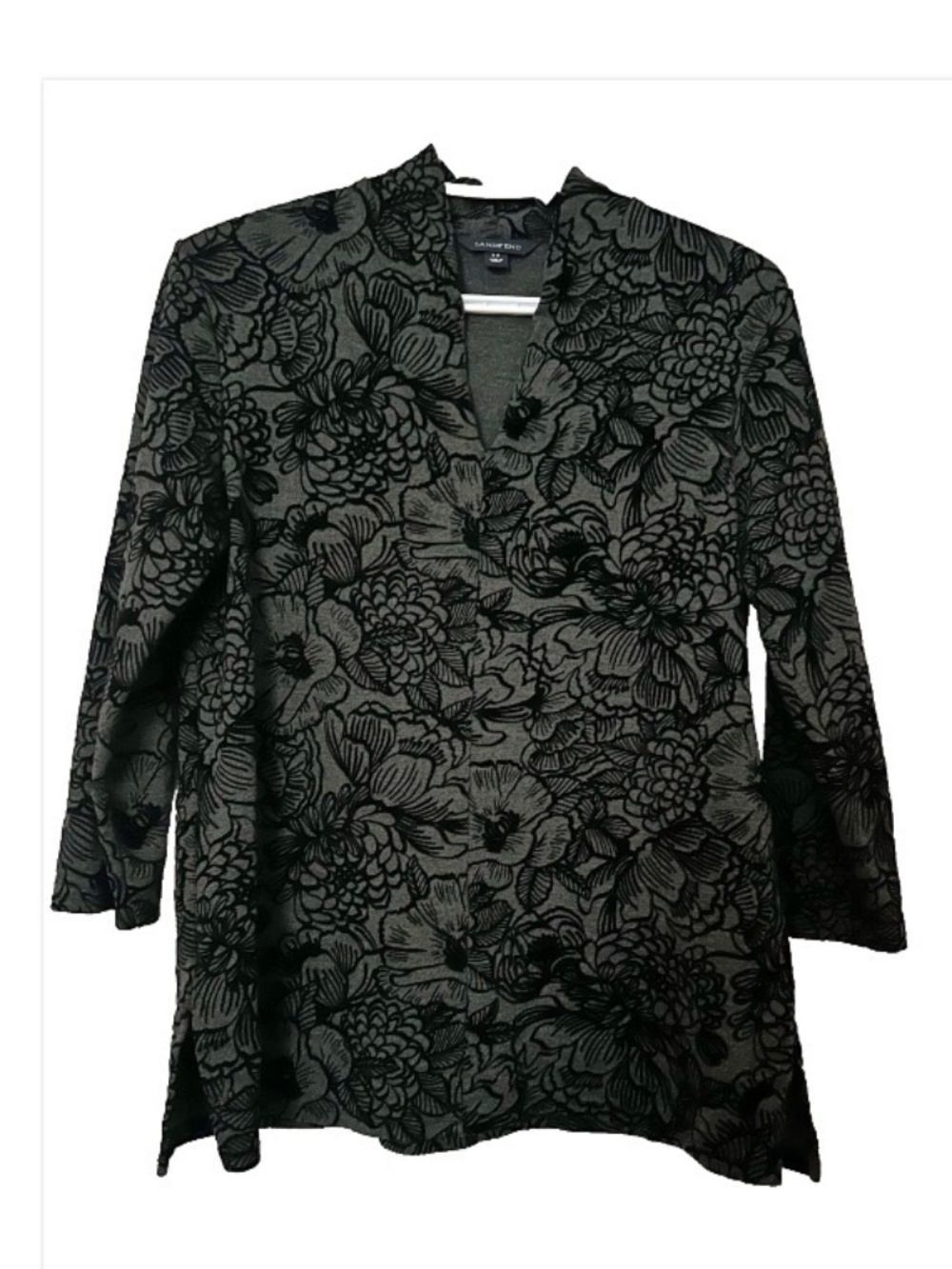 Lands' End Women's Size SP (6-8) Flocked Black Velvet Floral  Top